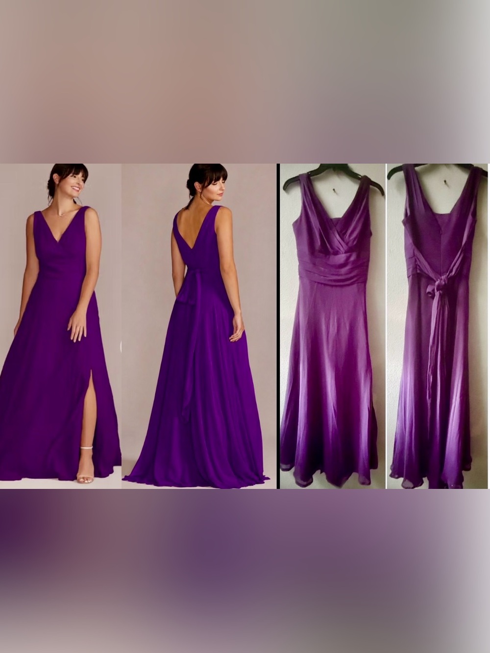 David’s Bridal Long Chiffon Surplice Tank Bridesmaid Dress Plum Size 10